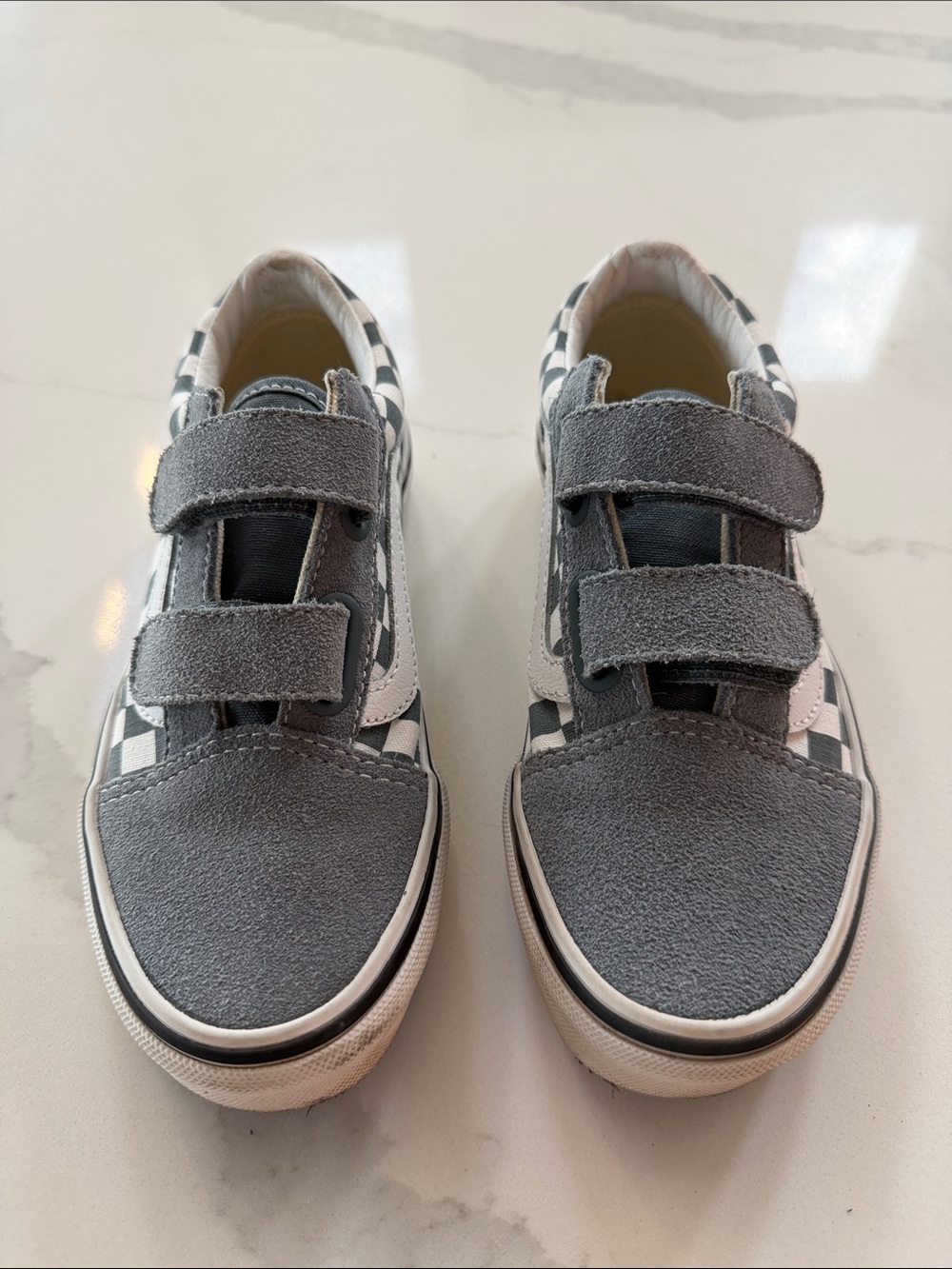 Vans Kids Gray and Black Checkerboard Hook-and-Loop Sneakers